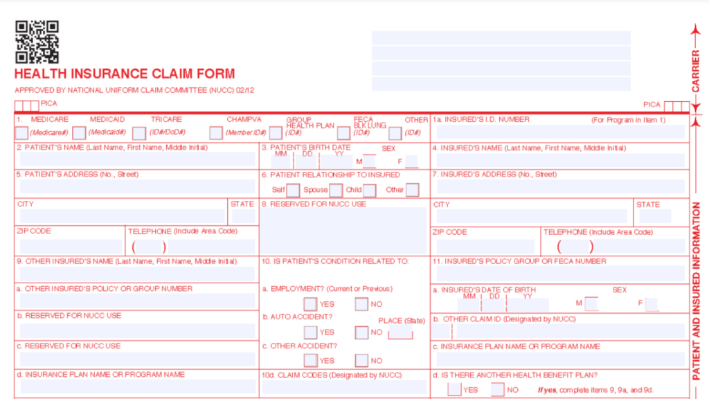 cms 1500 type of medical claim forms 